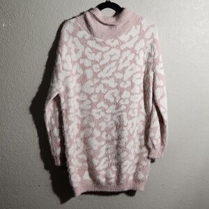 Day & Night Sweater Dress Womens Size M pink White Cheetah Long